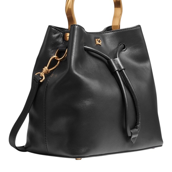 DONNA KARAN LAWRENCE BUCKET BAG BLACK W/GOLD HANDLE - Picture 3 of 13